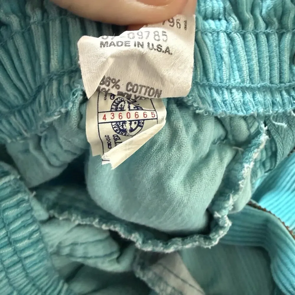 Vtg 80s 90s OshKosh Blue Teal Corduroy Pants Girls 2T Toddler Elastic Waist USA